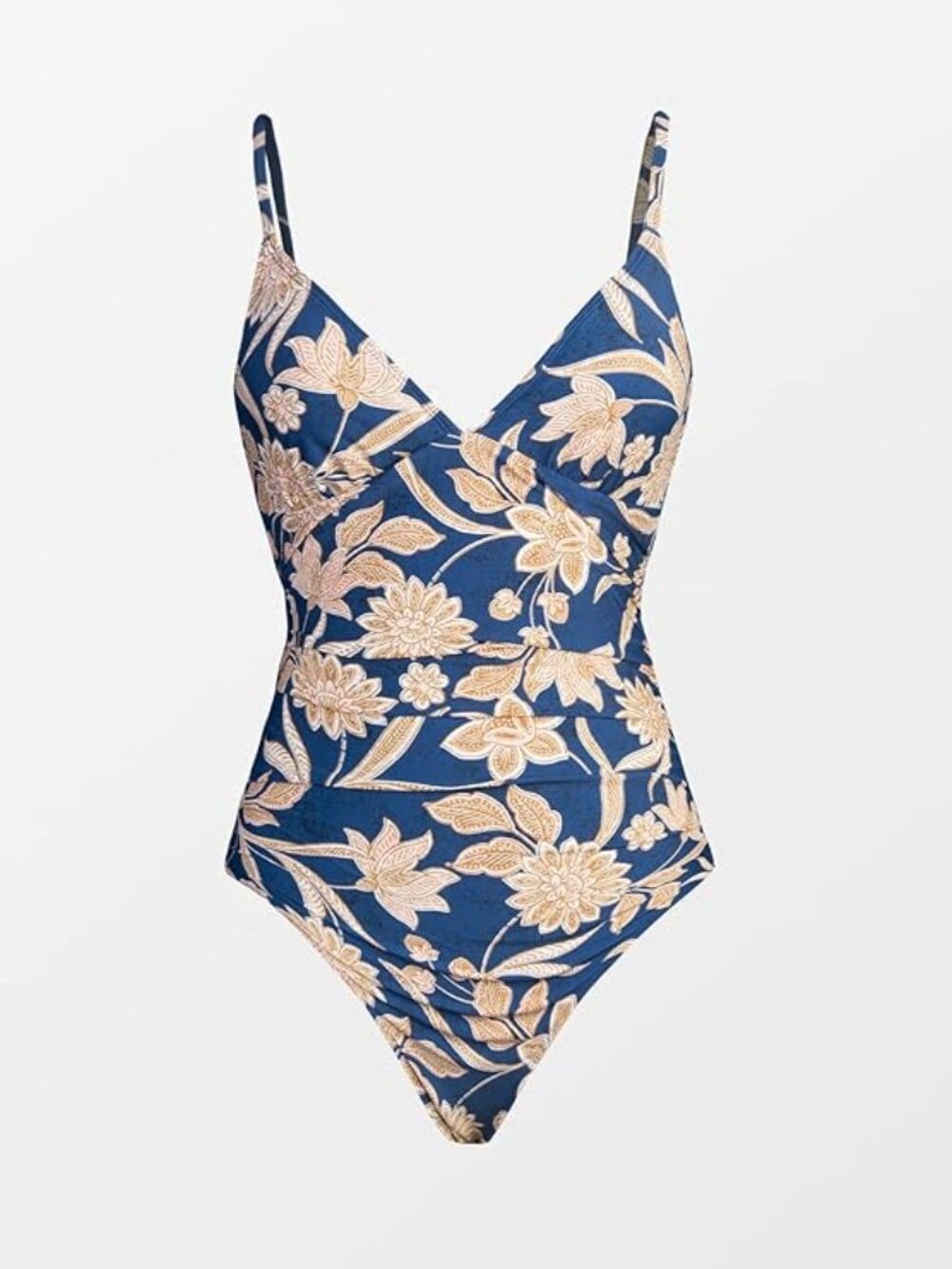 ✨ Cupshe Women's Navy Paisley V Neck Tummy Control One Piece Swimsuit Small NWT